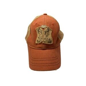 Fossil Distressed Lovebirds Orange & Tan Womens Adjustable Hat Y2K Granola Style